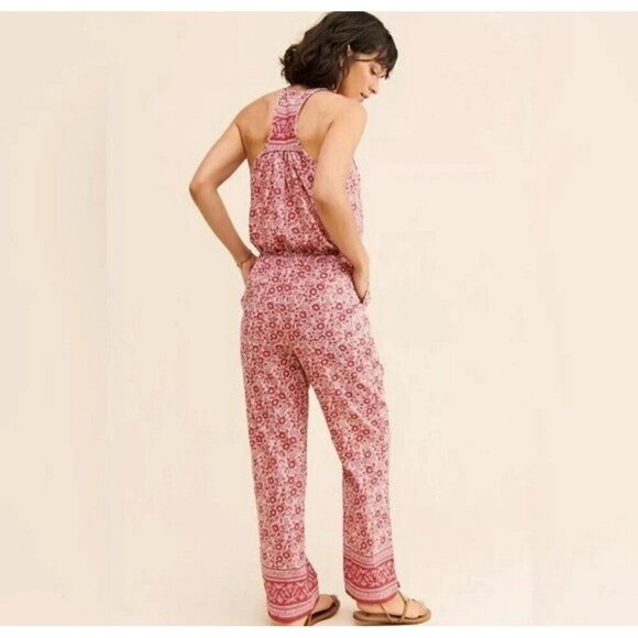 Faherty Adella Floral Jumpsuit Size XS Red Pink Pockets Resortwear - Picture 2 of 15